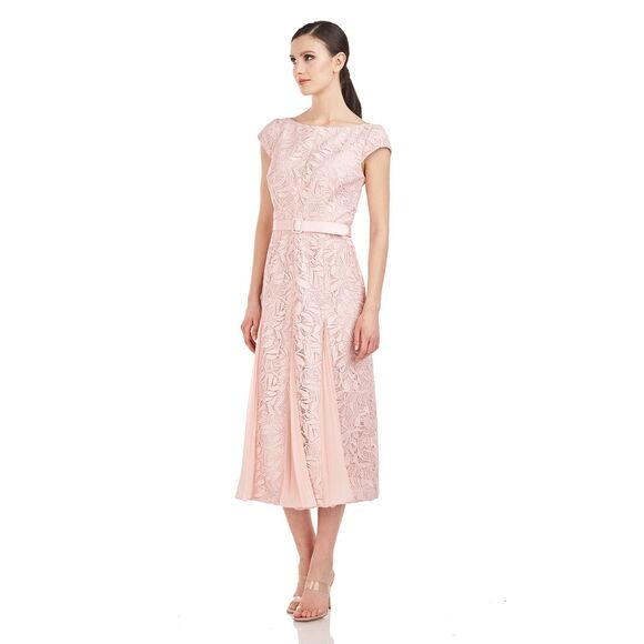 Kay Unger Angelina Lace Belted Midi-Dress - Picture 2 of 11